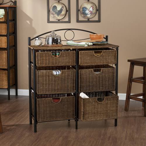 Black/Brown Iron/Wicker Storage Chest S462