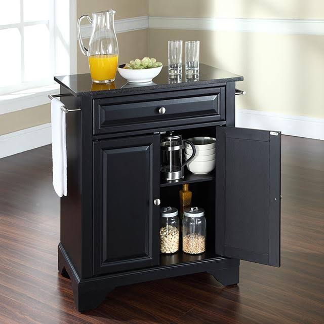 White Solid Granite Top Portable Kitchen Island E474507