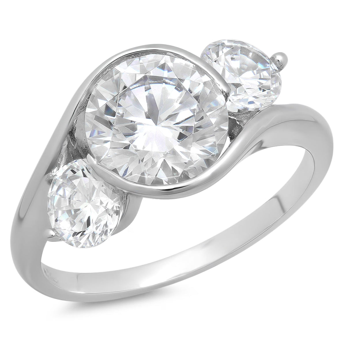 18K White Gold Three-Stone Diamond Engagement Ring A1157