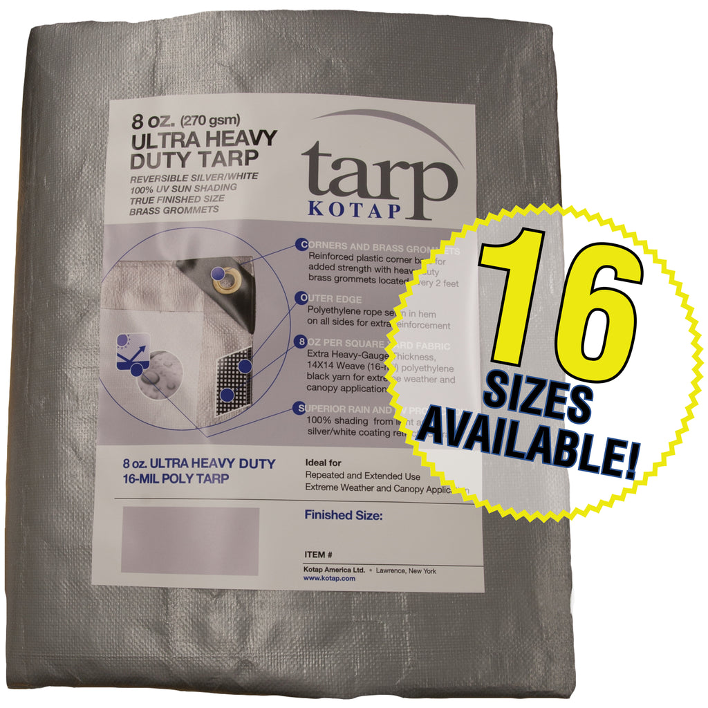 12-ft. x 25-ft. Ultra Heavy-Duty 8 oz/16-mil Poly Tarp Reversible Silver/White H595900