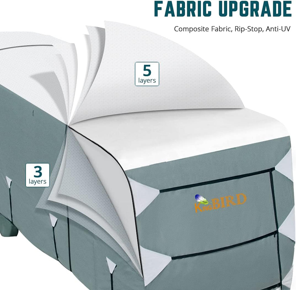 Extra-Thick 5 Layers Anti-UV Travel Trailer RV Cover with 2 Straps & 4 Tire Covers G6019