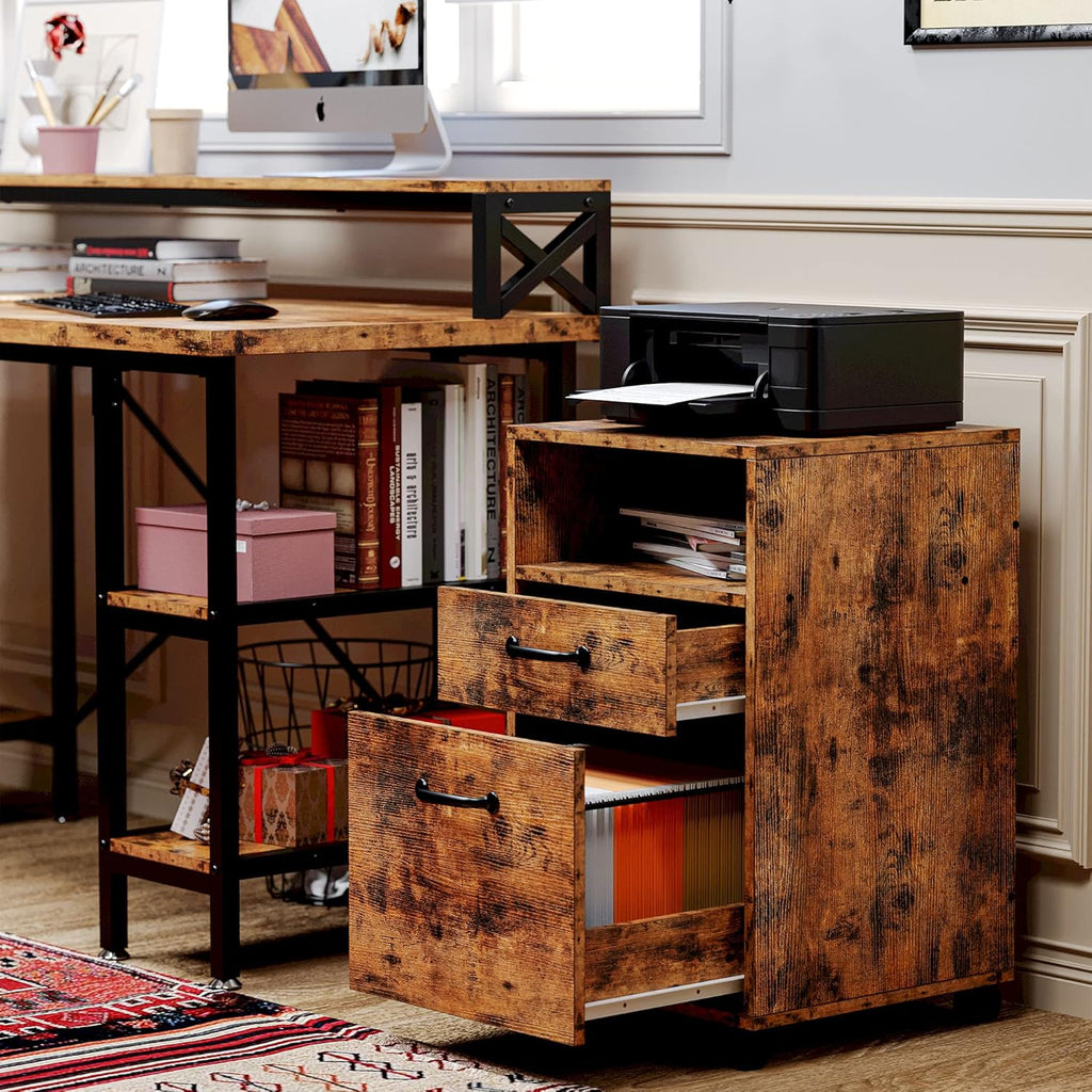Vintage Brown Lateral Filing Cabinet with 2 Drawers J6616