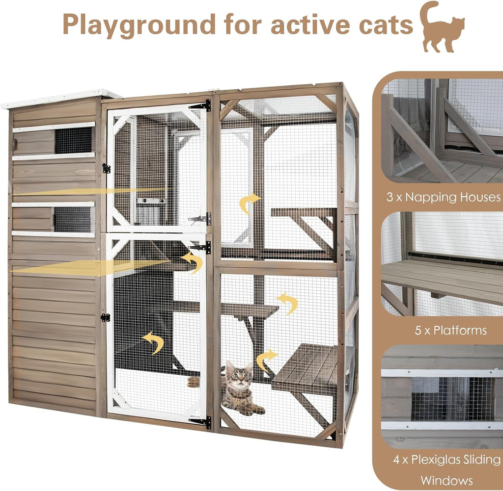 Outdoor Cat Enclosure with Waterproof Roof and Pull-Out Tray J614