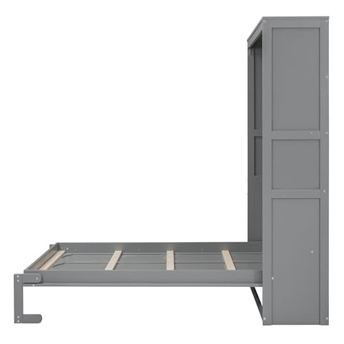 White Full Size Murphy Bed with 2 Tier Shelves M490340
