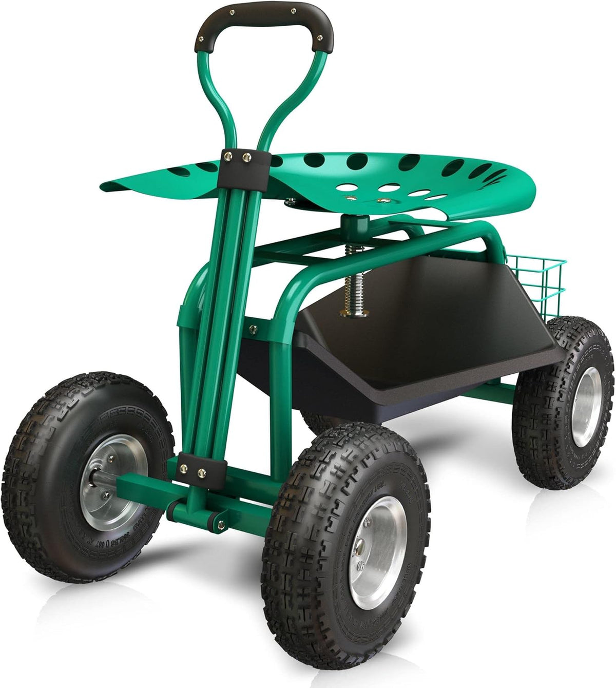 Garden Cart with Seat Rolling Gardening Cart with Large Wheels Basket Waterproof Cover E6540