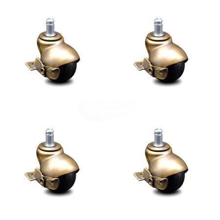 Antique Brass Hooded Swivel Ball Casters Set 4 M5042