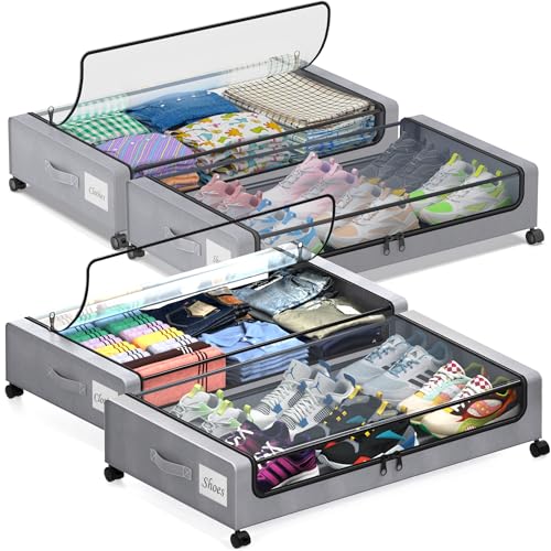 Black 2-Pack 60L Under Bed Storage Containers with Wheels and Clear Lids W38446