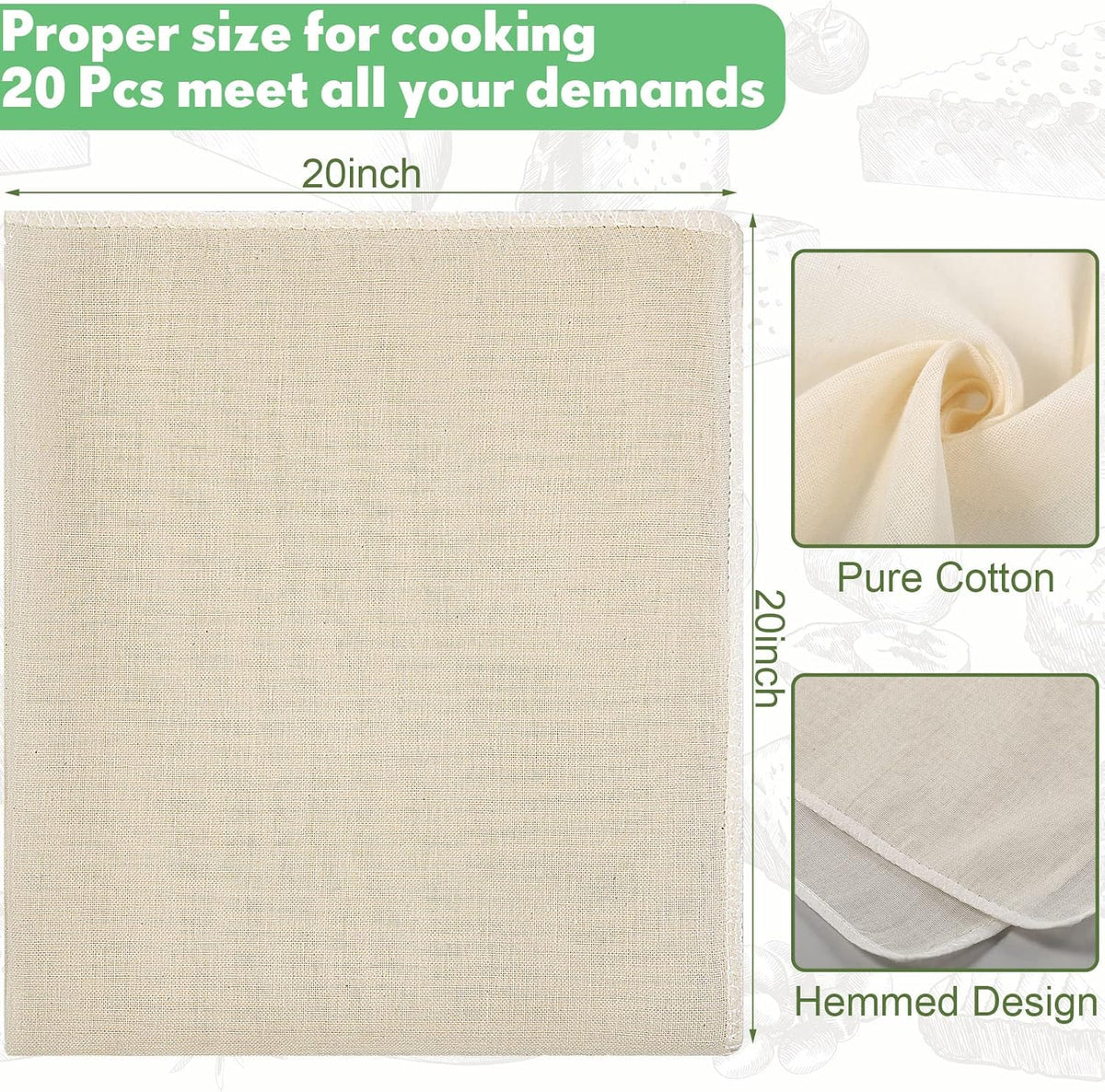 20 x 20 Inch Unbleached Cotton Cheese Cloth X775