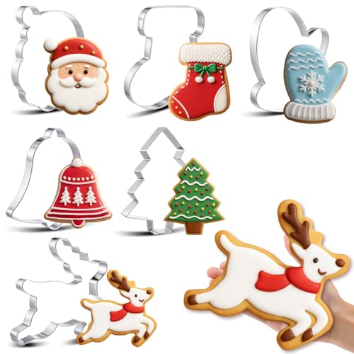 6 Pcs Large Stainless Steel Christmas Cookie Cutters N44972