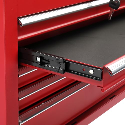 24" Portable Tool Box with 5 Drawers & Top Storage Tray, Lockable Metal Tool Chest D565201