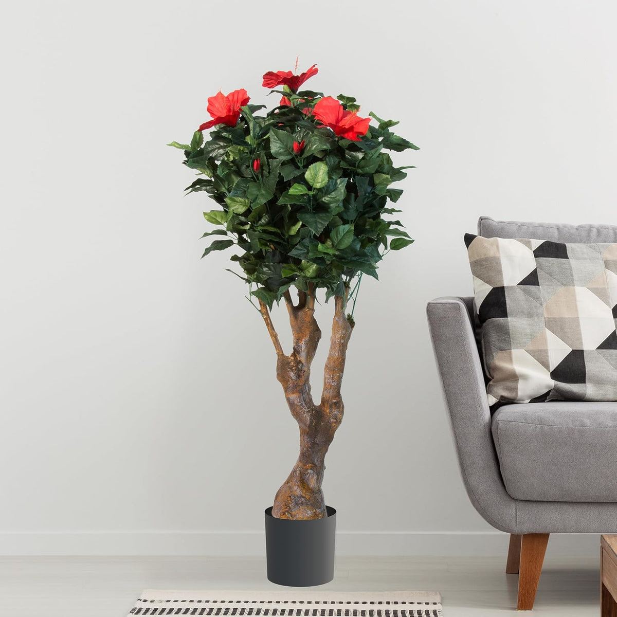 48-Inch UV-Resistant Artificial Hibiscus Plant with Pink Flowers I365273