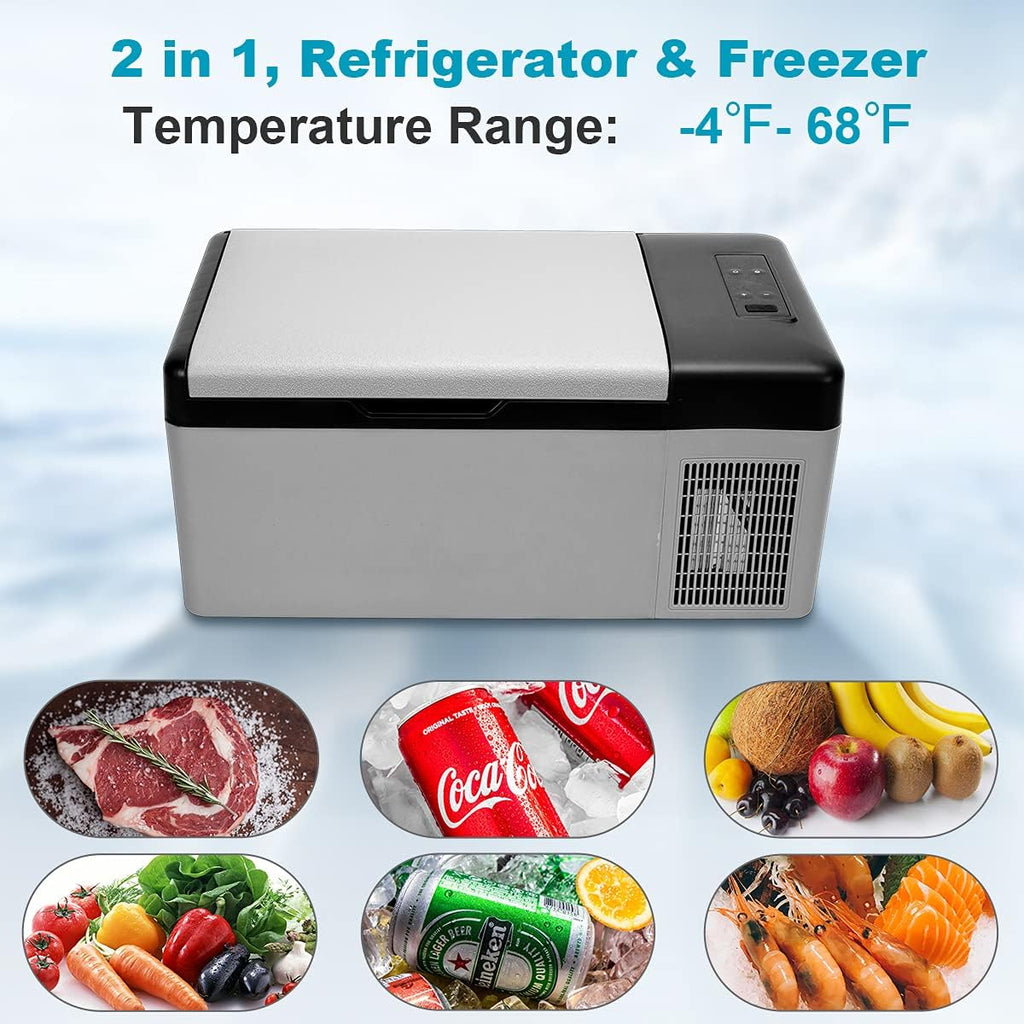 12V Portable Car Refrigerator, 15L/16 Quart Fridge Freezer, Mini Electric Compressor Cooler M112