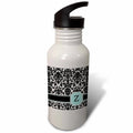 Mint Blue Black and White Damask Pattern 21 oz Sports Water Bottle T821554