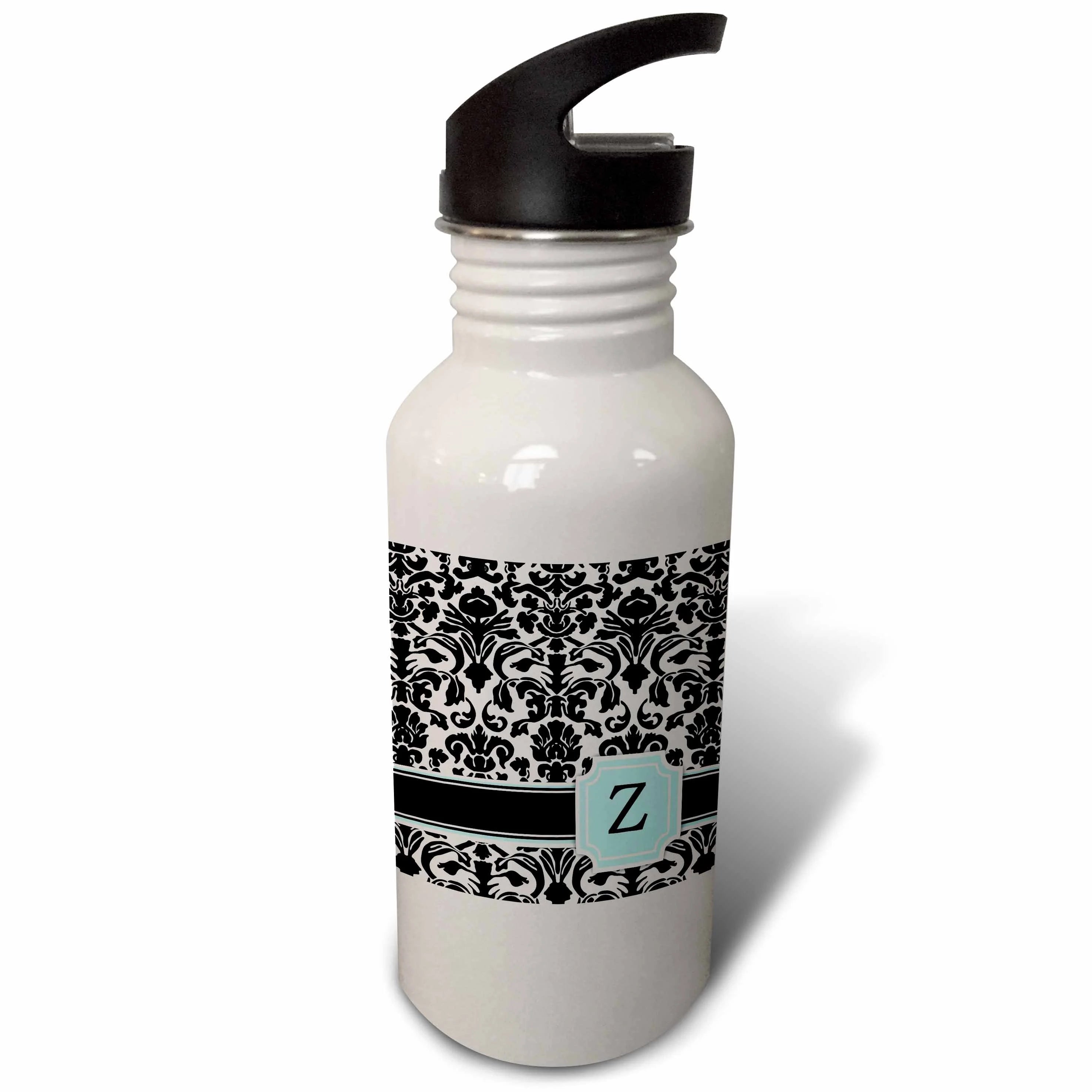 Mint Blue Black and White Damask Pattern 21 oz Sports Water Bottle T821554
