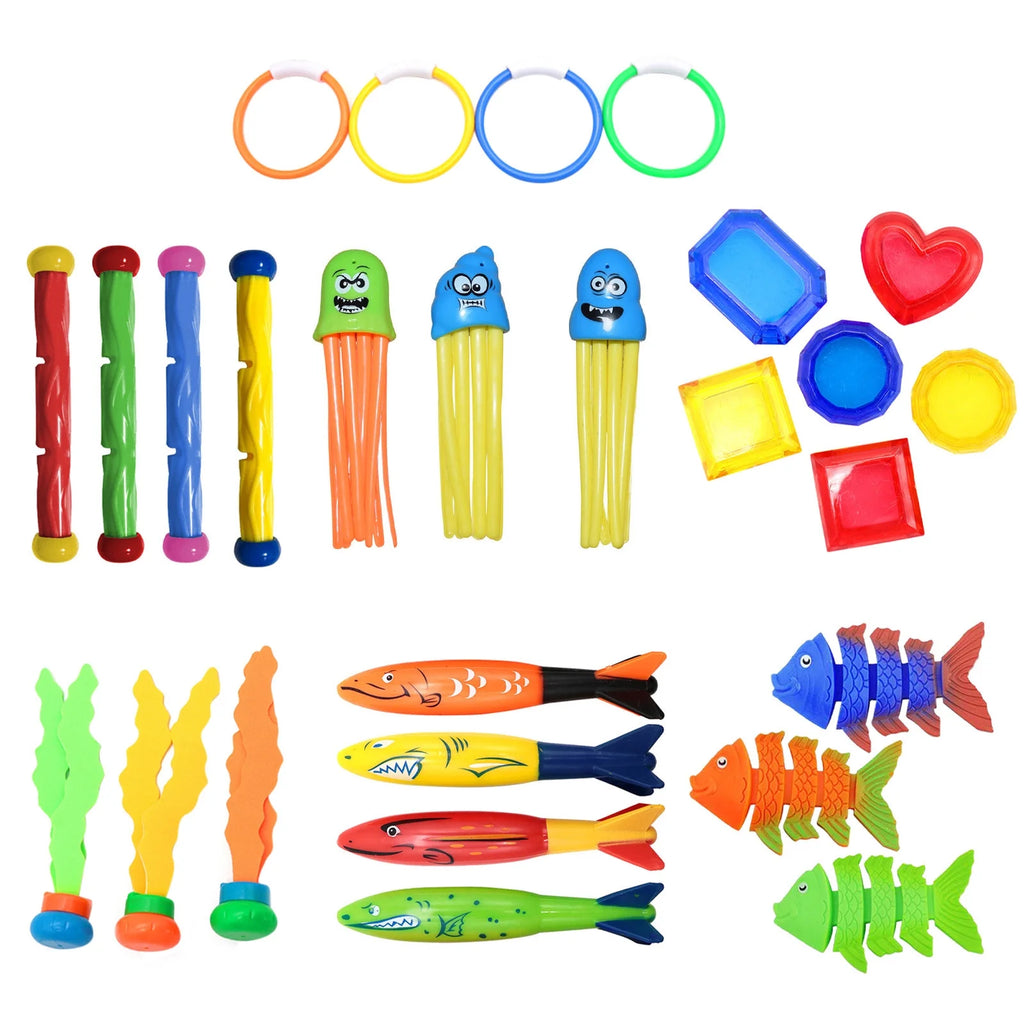 Pool Toys Underwater Swim Diving Toy Sets with Water Rings, Sticks, Octopus, Torpedo Bandits & Balls for Kids H40456
