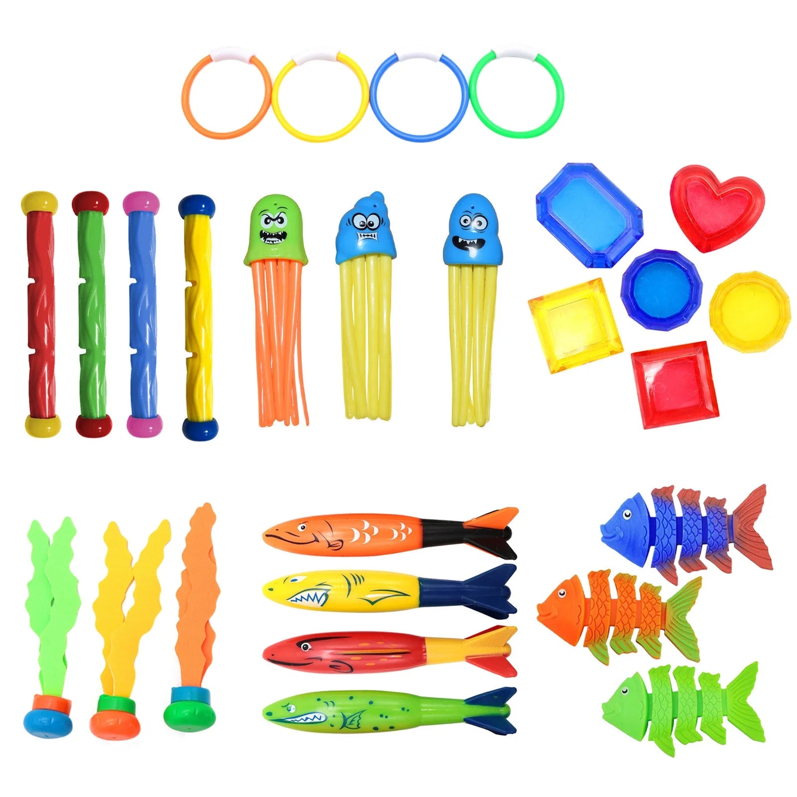 Pool Toys Underwater Swim Diving Toy Sets with Water Rings, Sticks, Octopus, Torpedo Bandits & Balls for Kids H40456