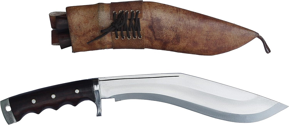 11” Blade Carbon Steel Kukri with Rosewood Handle and Leather Scabbard E279