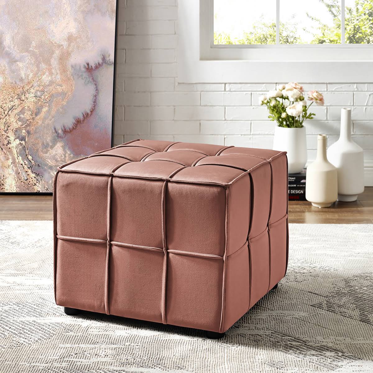Navy Velvet Ottoman P697204
