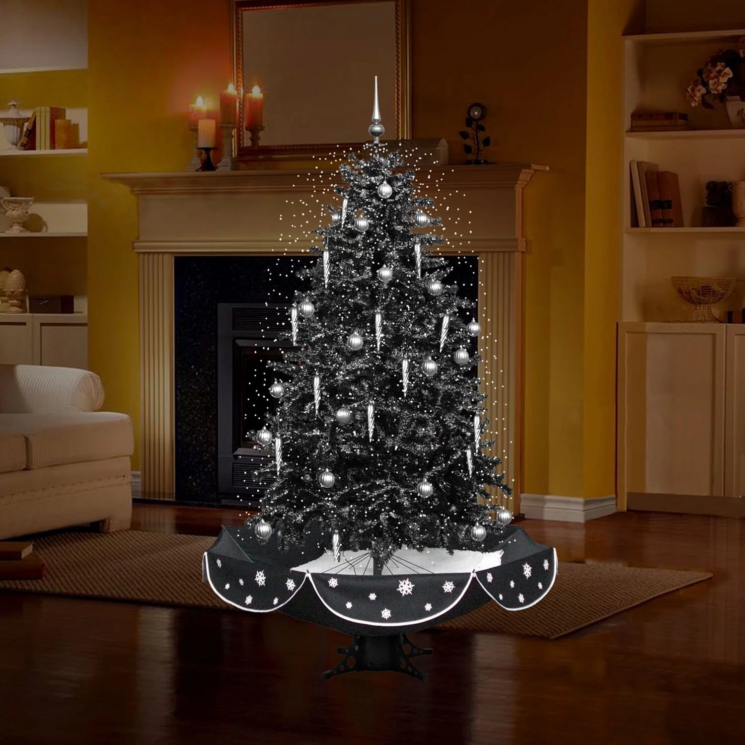 White Prelit LED Musical Christmas Tree with Umbrella Base L7455
