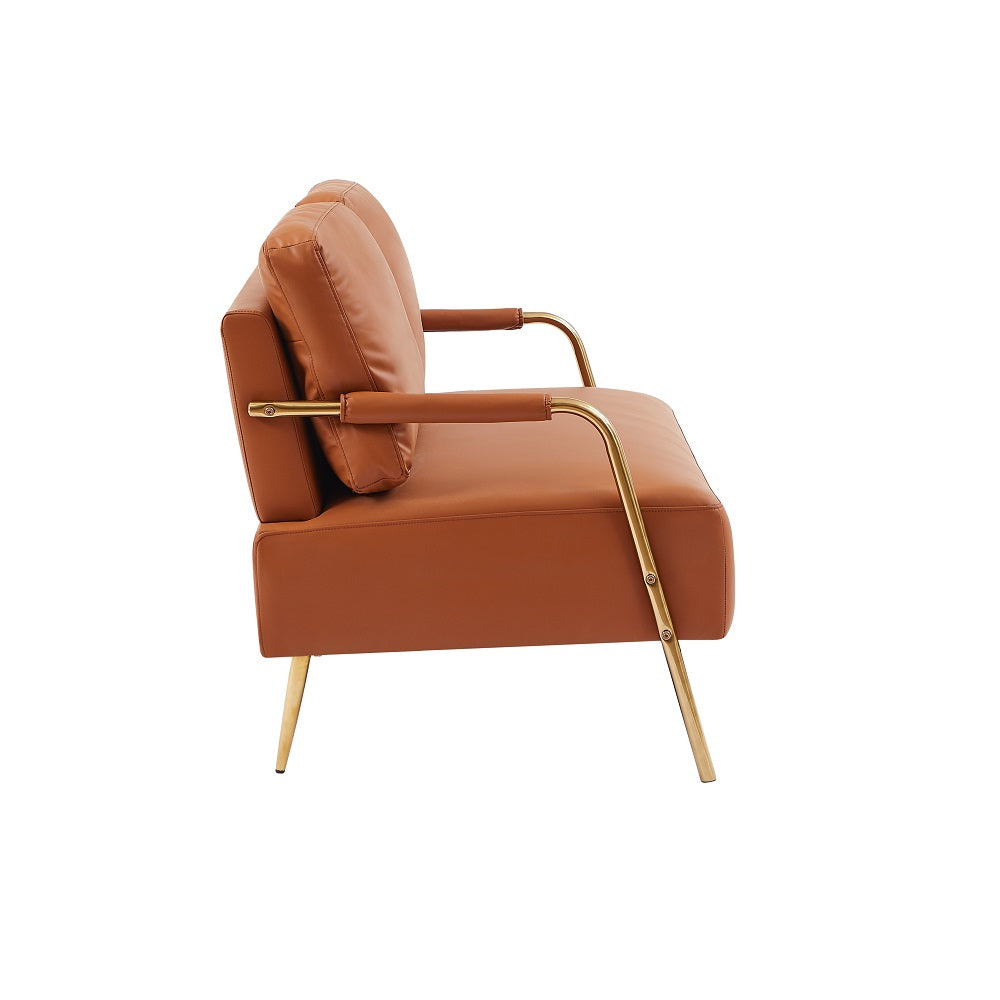 Brown Fabric 2-seater Loveseat Couch with Removable Back Cushion and Metal Leg P21067