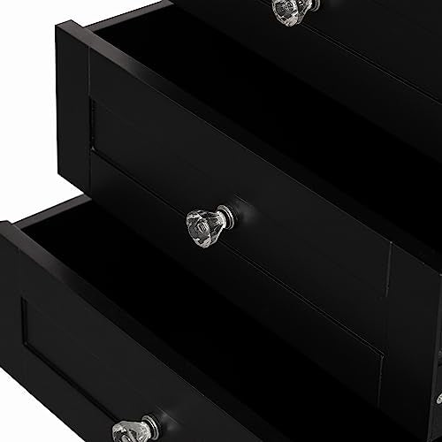 Black Tall Freestanding Storage Cabinet with 2 Open Shelves, 3 Drawers M1001