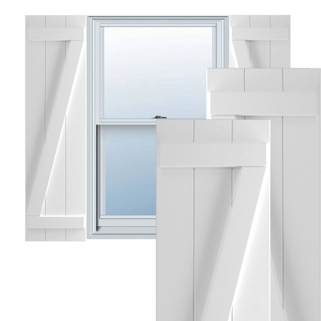 16-1/8x22 x 33x22 PVC Three Board Joined Board and Batten Shutters with Z-Bar, Unfinished (Per Pair) E6901