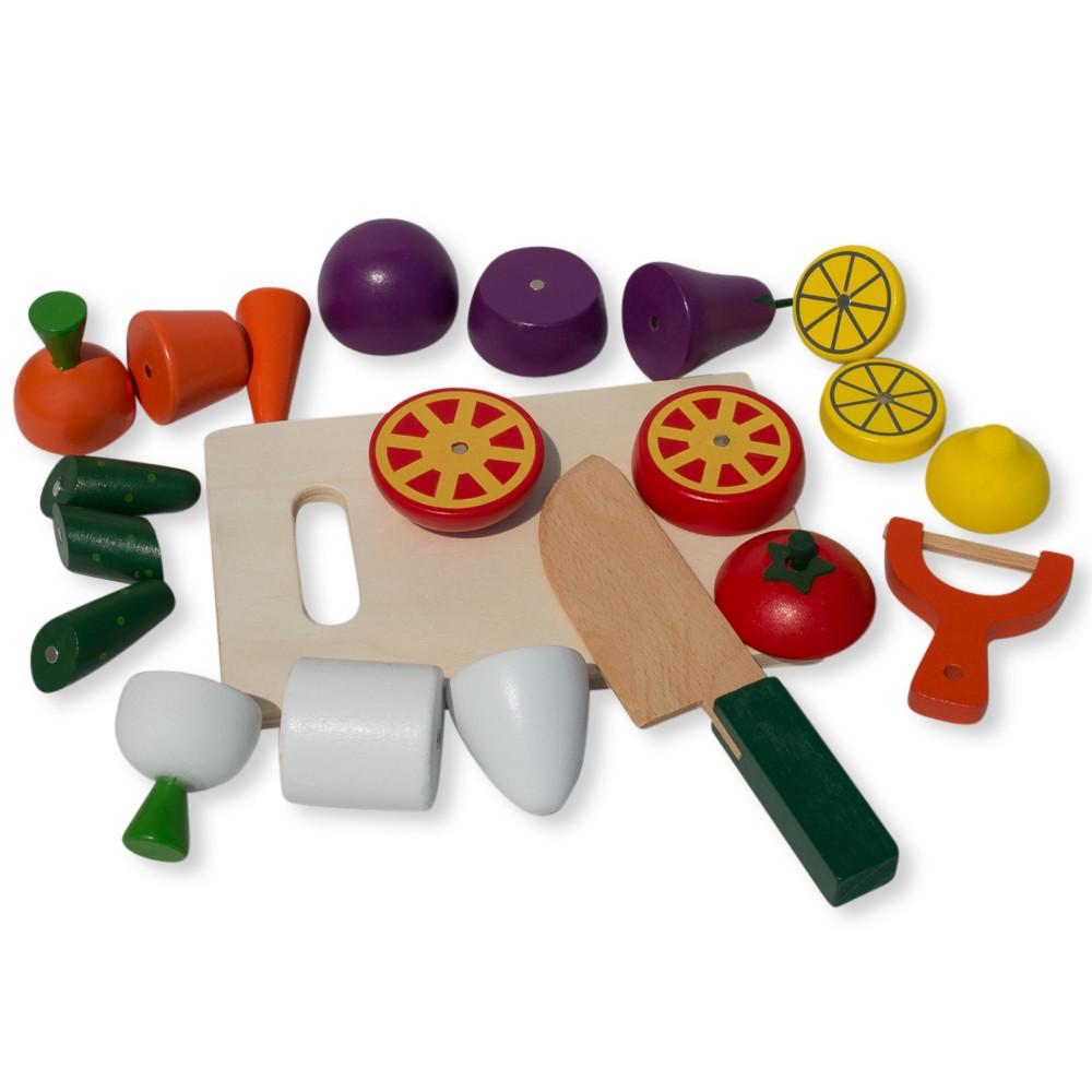22 Pieces Magnetic Wooden Toy Kitchen Play Set with Vegetables & Knife S621