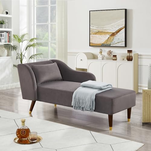 Beige Velvet Chaise Lounge Sofa Y7132