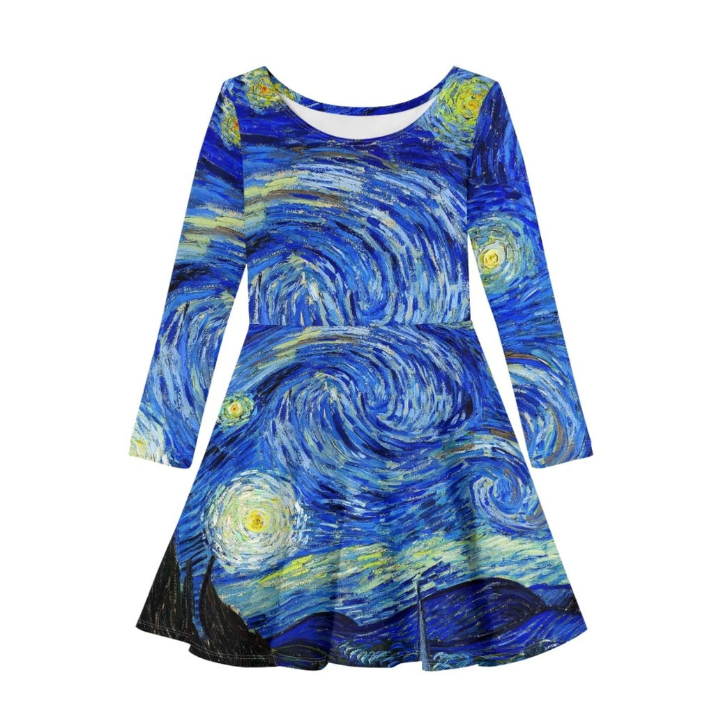 Breathable Skater Dress for Girls Swing Twirl Party Dress Round Neck Knee Length T-Shirt Dress Midi Dress Size S K353398