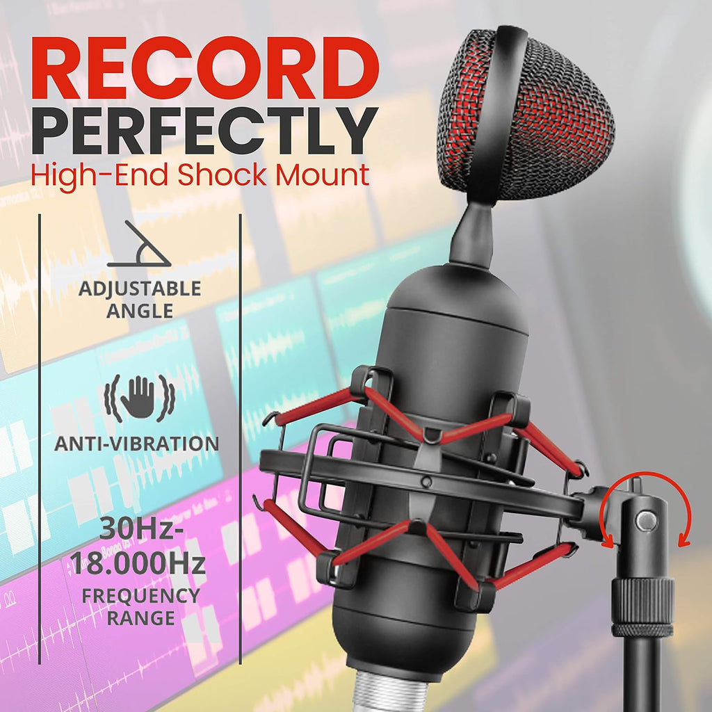 USB Cardioid Condenser Microphone with USB Cable, Built-in Pop Filter, Adjustable Desktop Stand N7633