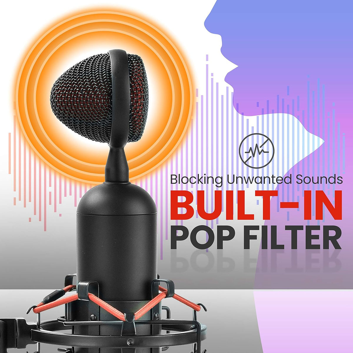 USB Cardioid Condenser Microphone with USB Cable, Built-in Pop Filter, Adjustable Desktop Stand N7633