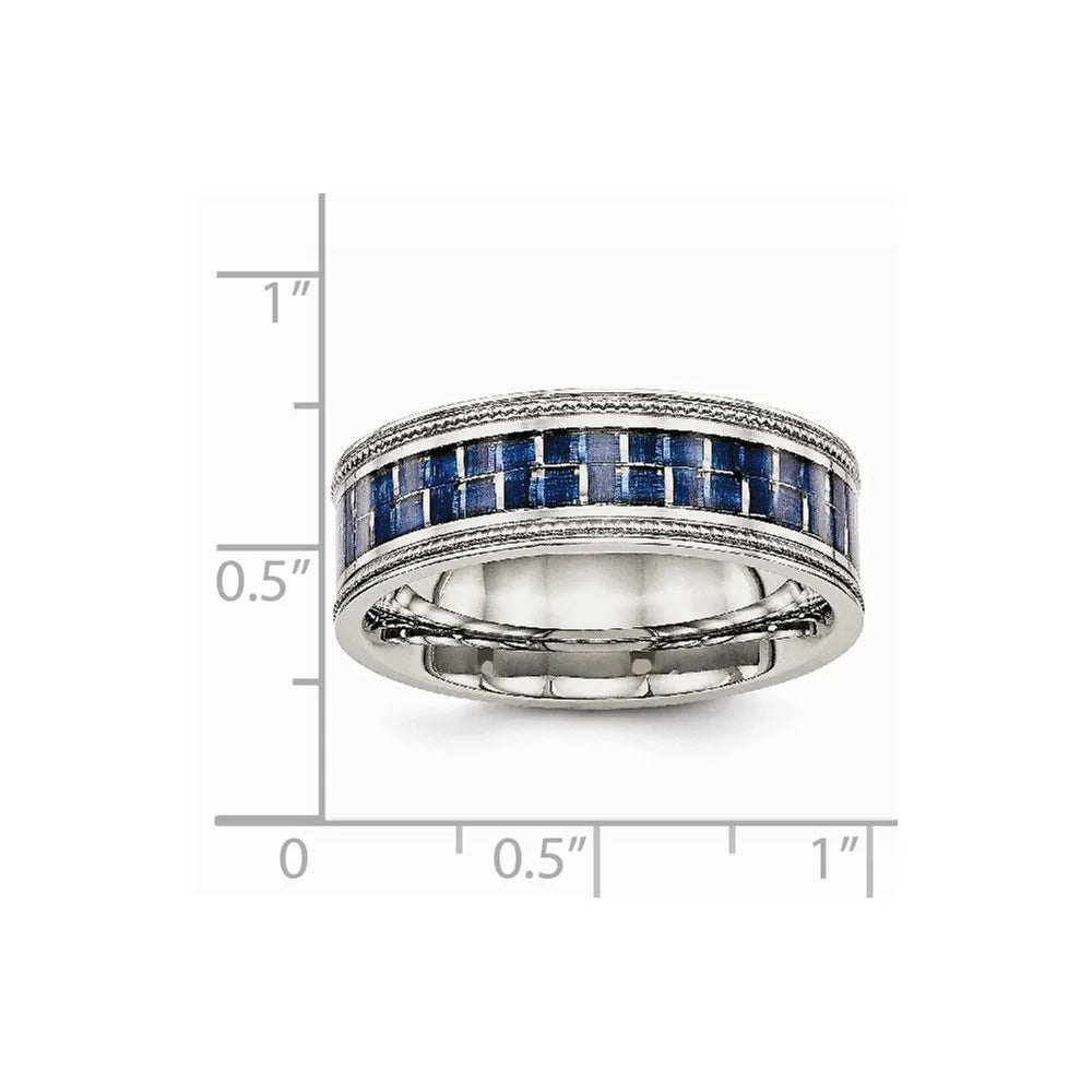 Stainless Steel Ring with Blue Carbon Fiber Inlay O451551