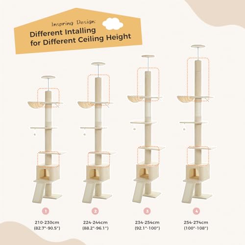 Brown Mushroom Cat Tree Adjustable Height with Cat Condo Hammock Scratching Post W53085