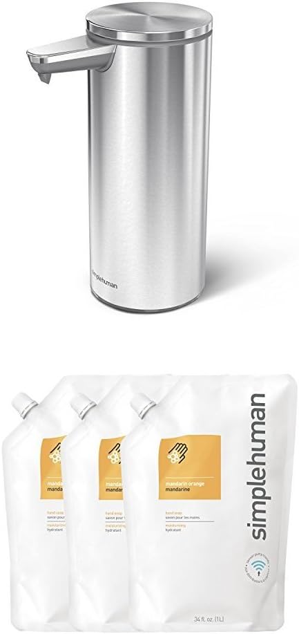 9 Oz. Brushed Stainless Steel Sensor Soap Pump with 3 pack Mandarin Gel Soap M315804