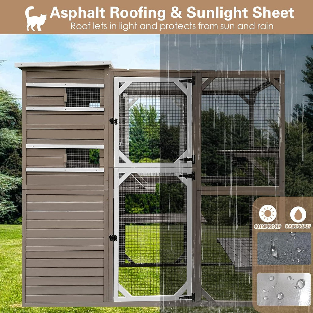 Outdoor Cat Enclosure with Waterproof Roof and Pull-Out Tray J614