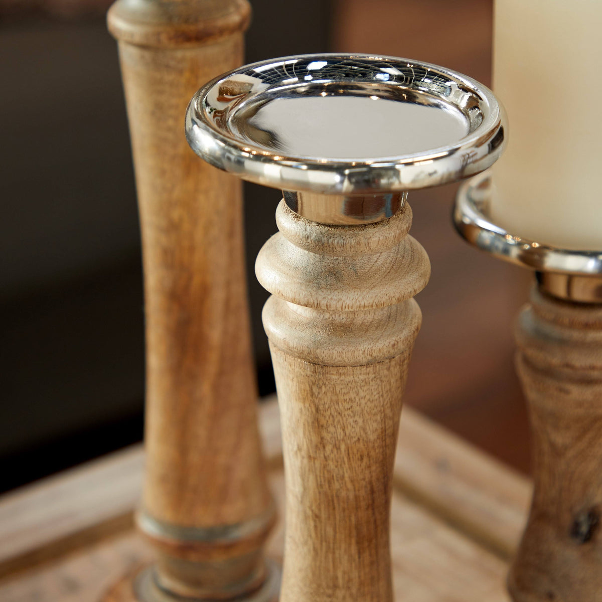 Brown Mango Wood Candle Holder Set of 3 E4705