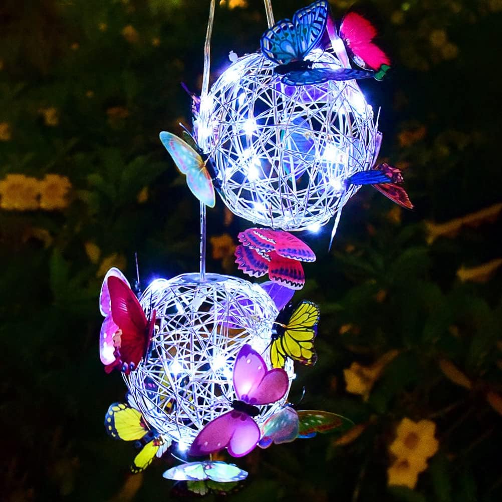 Solar Lighted Hanging Mesh Orb with LED Butterfly Light R861