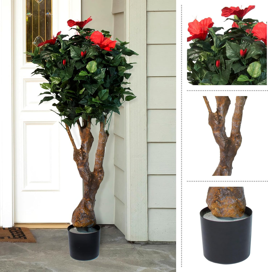 48-Inch UV-Resistant Artificial Hibiscus Plant with Pink Flowers I365273