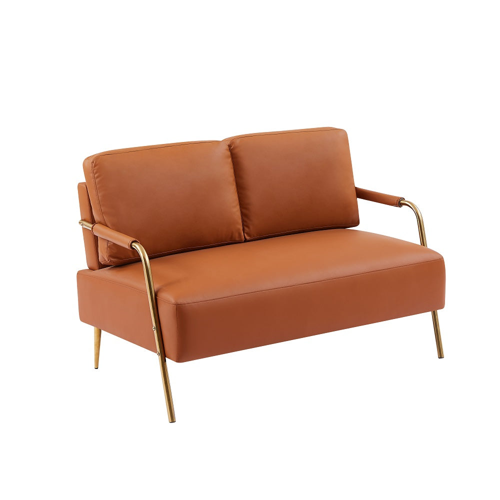 Brown Fabric 2-seater Loveseat Couch with Removable Back Cushion and Metal Leg P21067