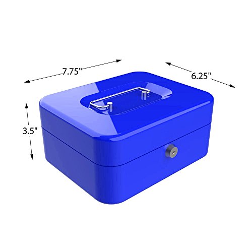 Blue 8-Inch Key Lock Cash Box with Coin Tray R783290