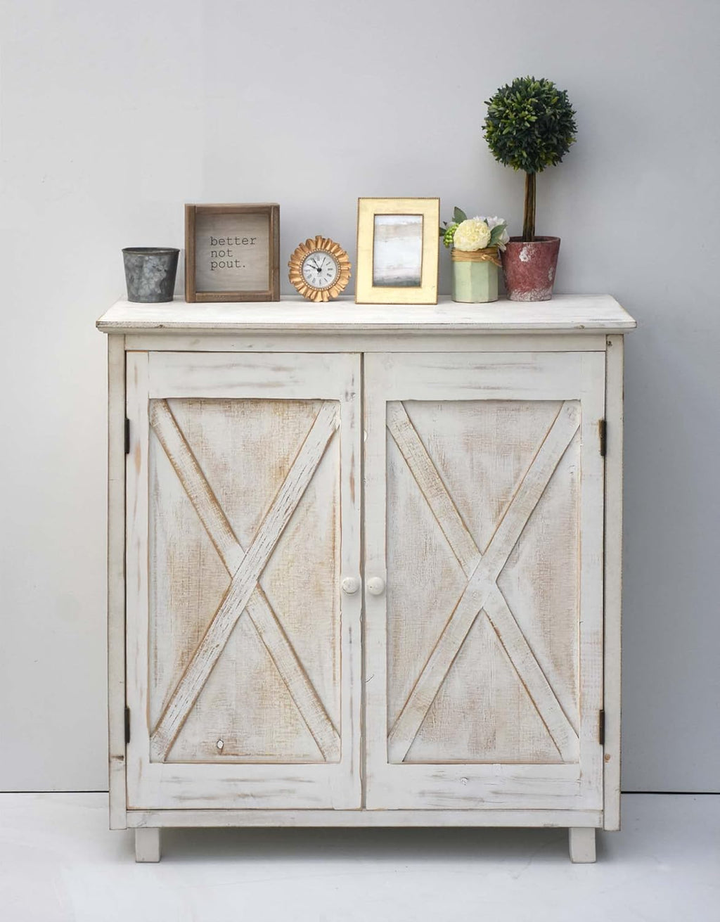 Whitewashed Wood Storage Cabinet O34306