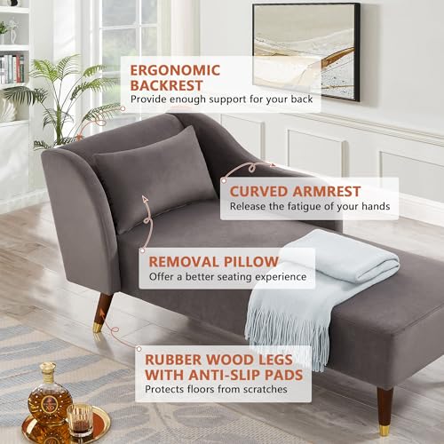 Beige Velvet Chaise Lounge Sofa Y7132