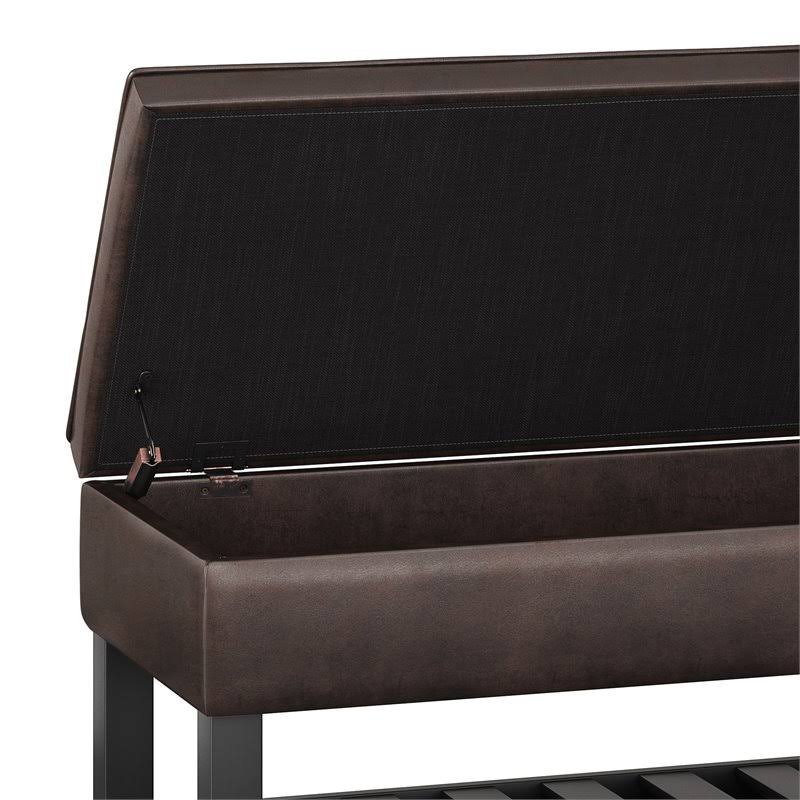 Distressed Brown Faux Leather Storage Ottoman Bench H9893