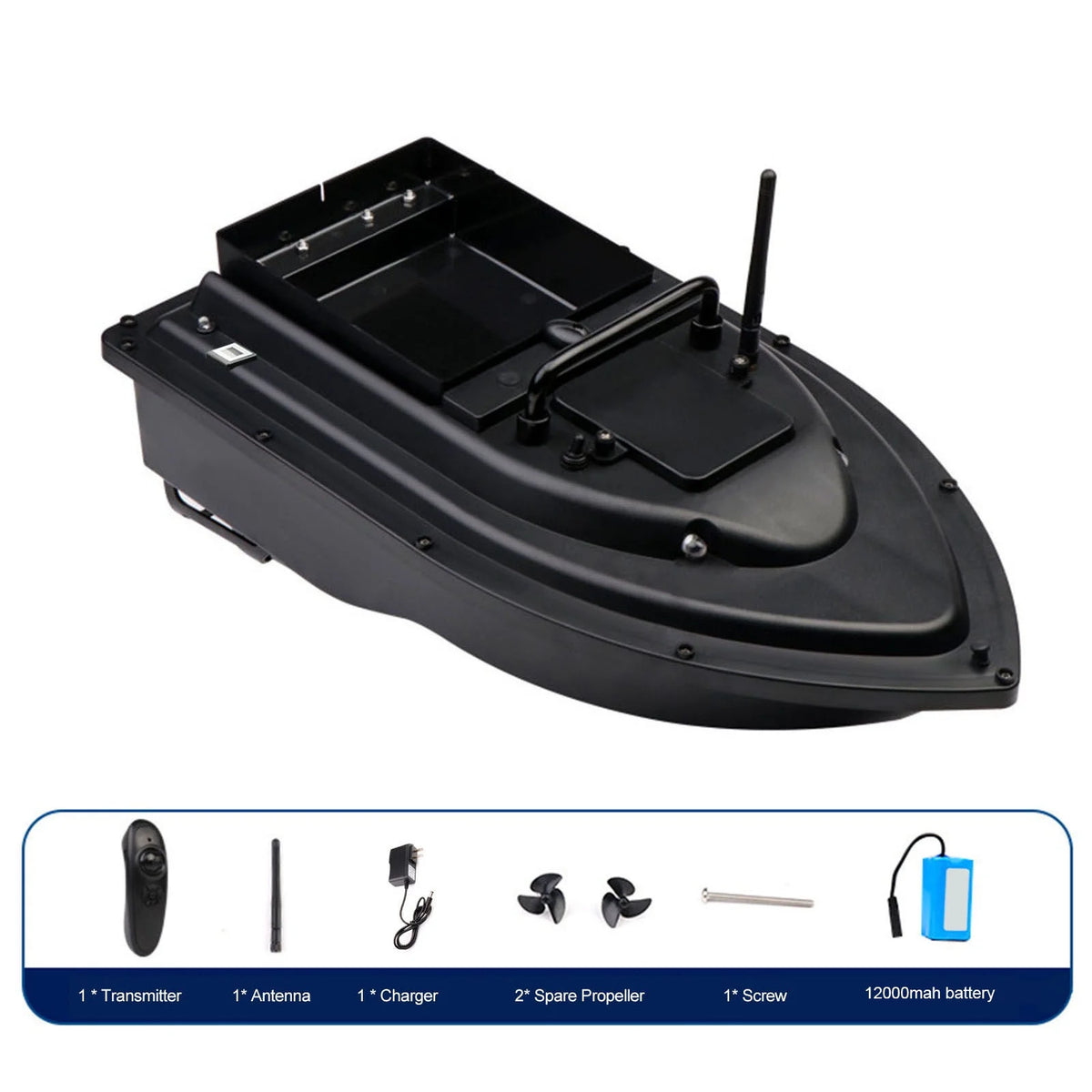 RC Fishing Bait Boat with Fish Finder, 0.75kg Loading, 500M Remote Control, Double Motor, Night Light, 12000mah Battery F994