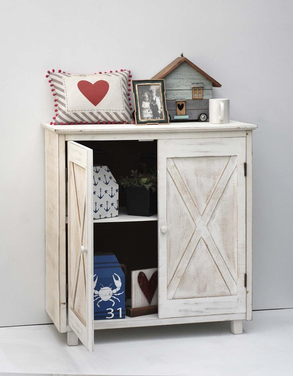 Whitewashed Wood Storage Cabinet O34306