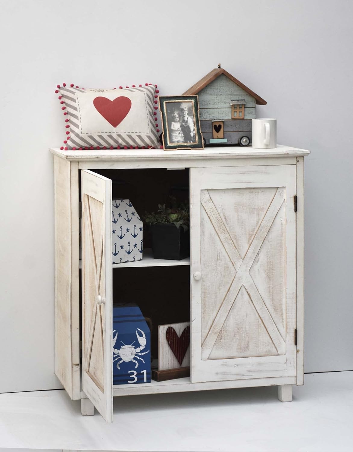 Whitewashed Wood Storage Cabinet O34306