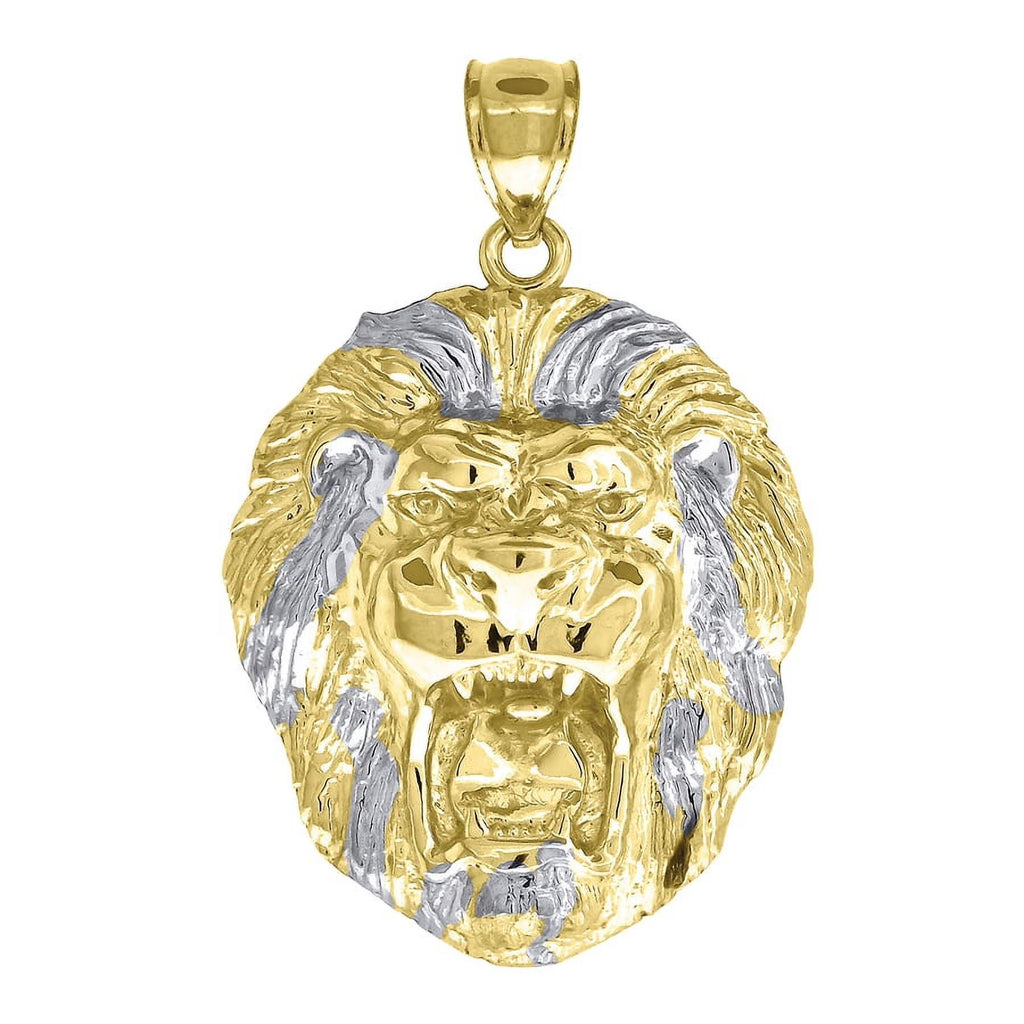 10k Two Tone Gold Mens Leo Lion Head Charm Pendant Necklace Z120