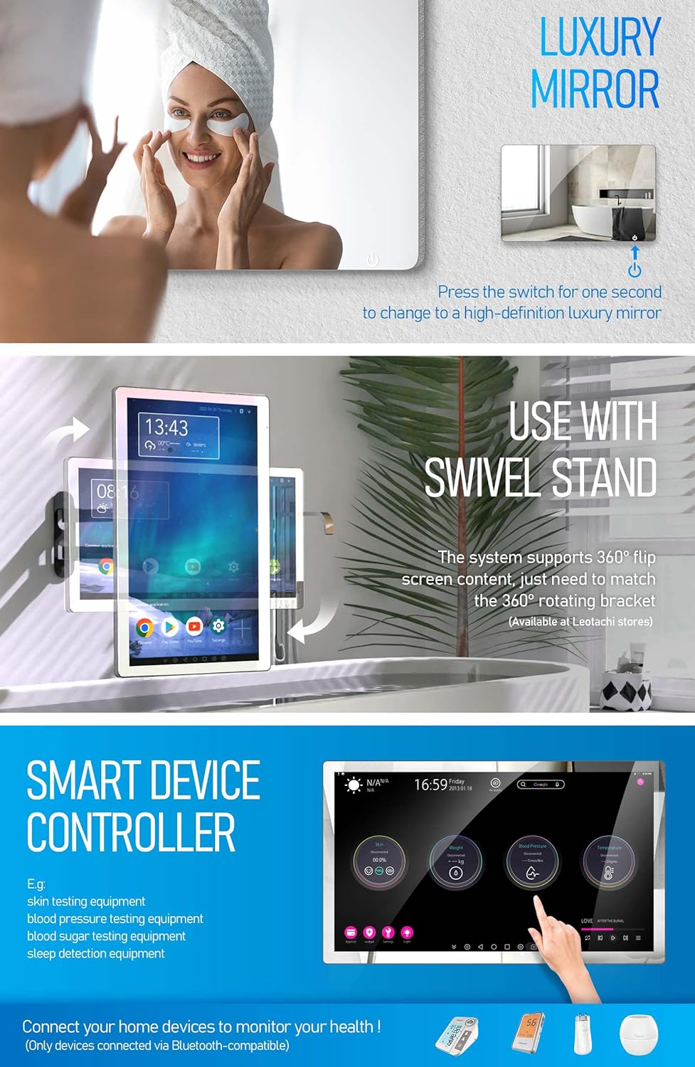 21.5 inch Smart Touchscreen Mirror TV, Full HD 1080P, Black G8370
