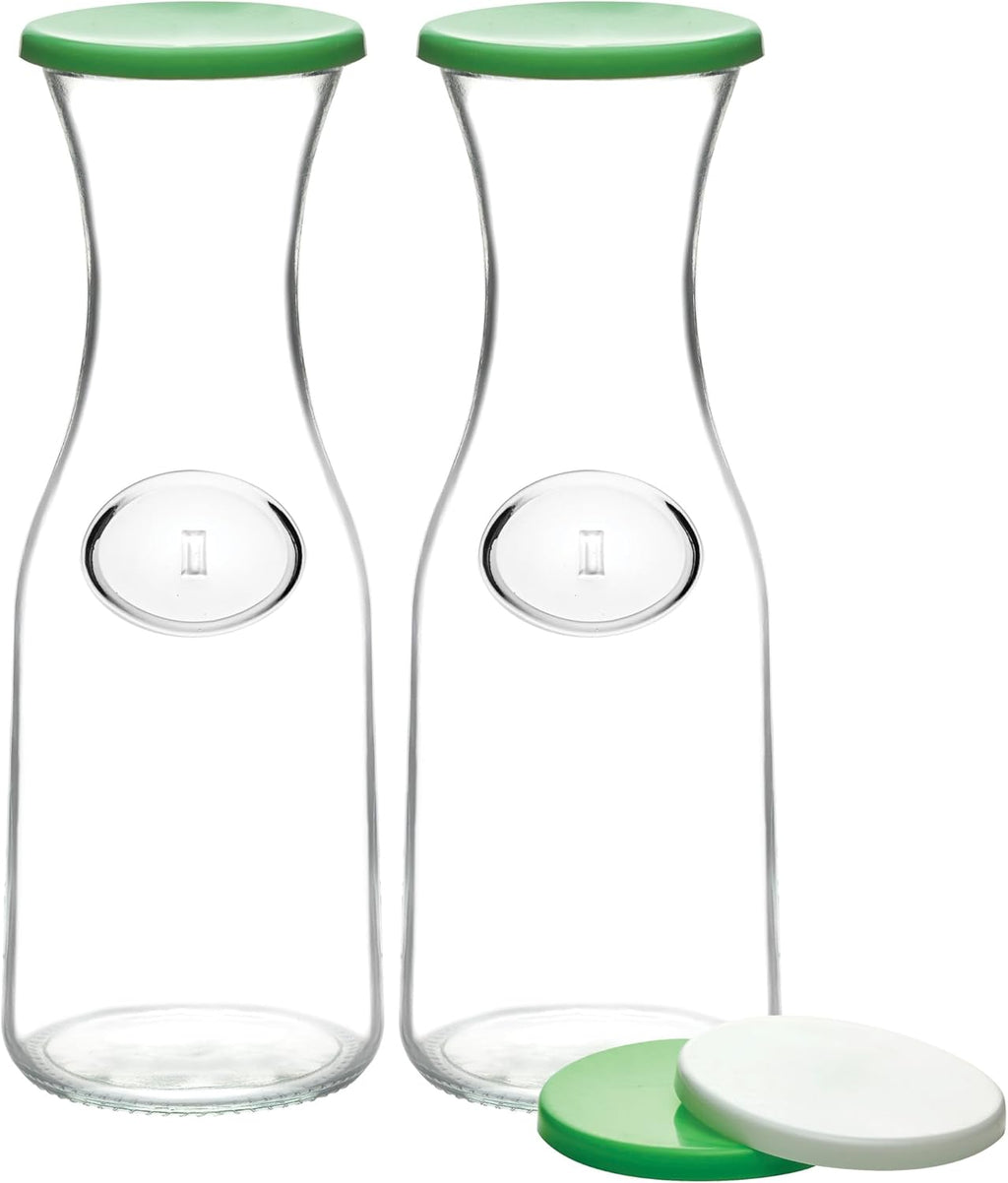 Glass Carafe Pitchers with Lids, 2 Glass Carafes with 4 Lids X960