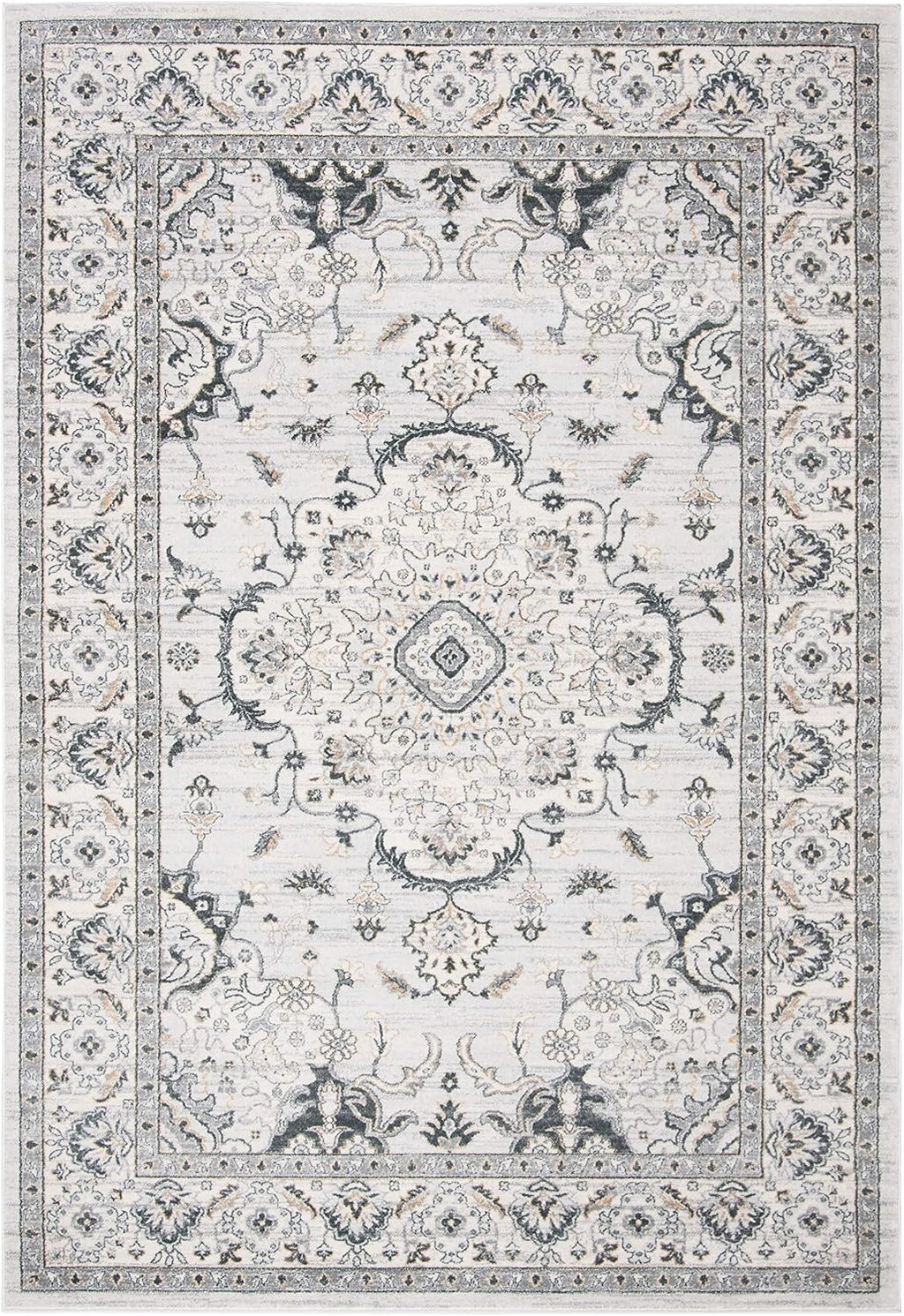 9' x 12' Light Grey/Cream Oriental Non-Shedding Area Rug G7084